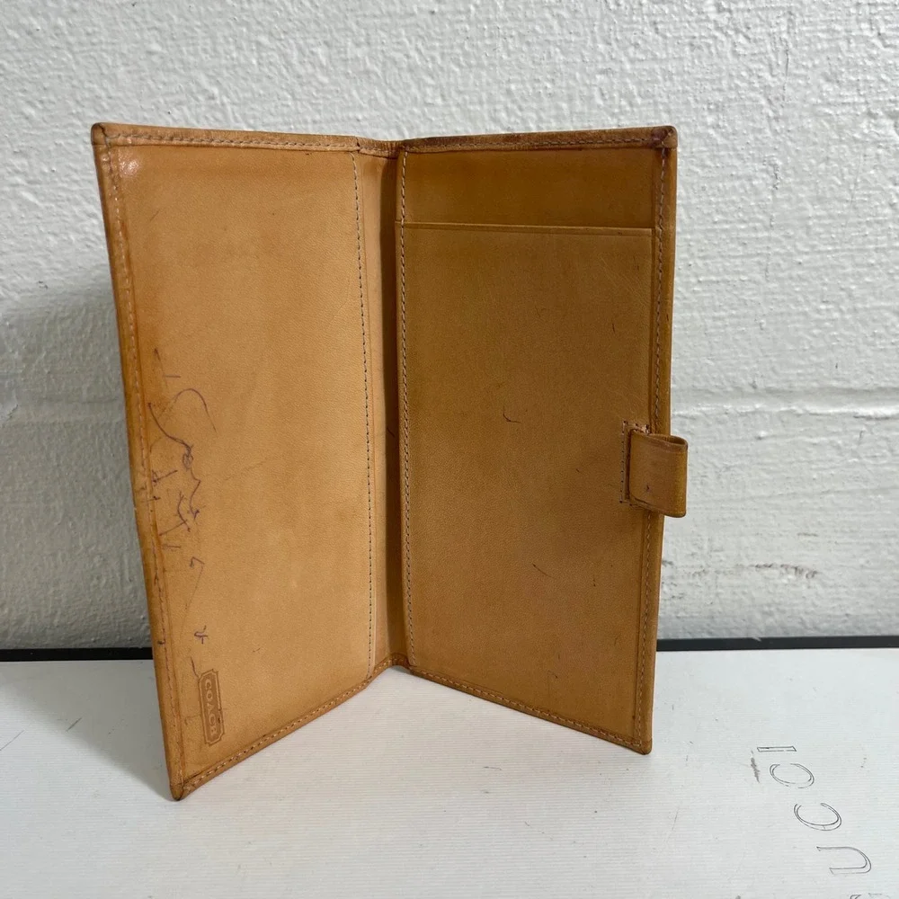 Coach Jacquard Checkbook Long Wallet Cover Tan Leather Signature C Monogram